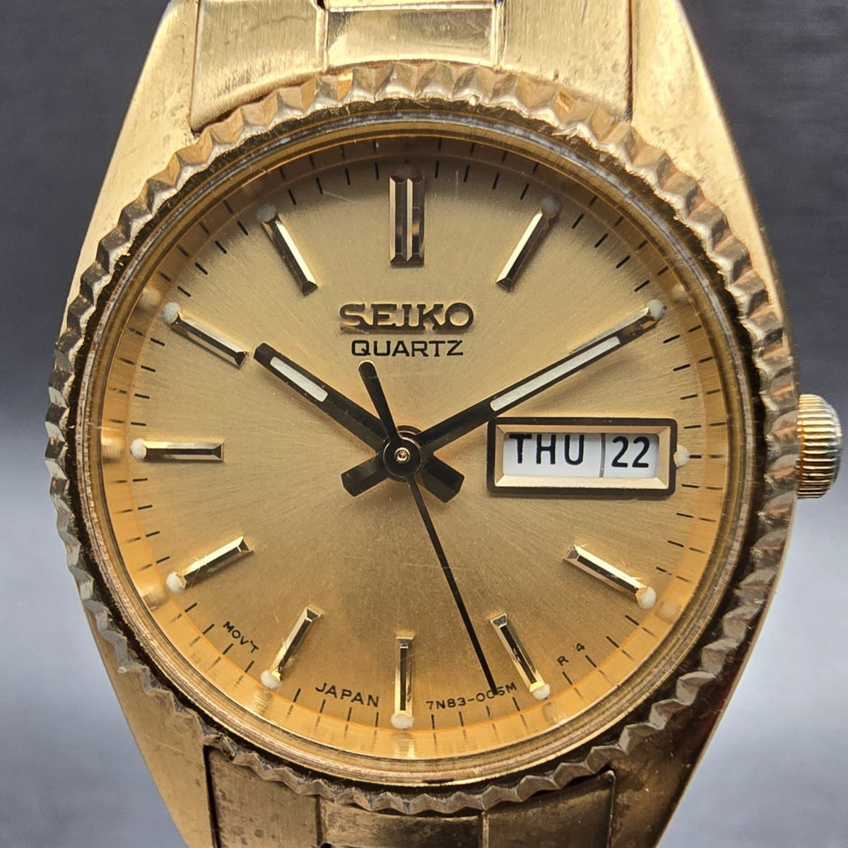 Seiko President Watch Women 24mm Gold Dial Gold Daydate 7N83-0041 New Battery1