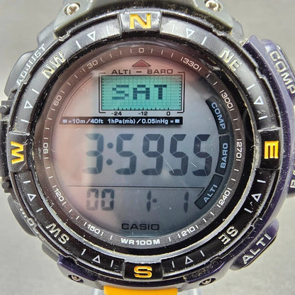 Casio Protrek Watch Men 54mm Blue Triple Sensor Daydate Digital PRG-40 New BattA1