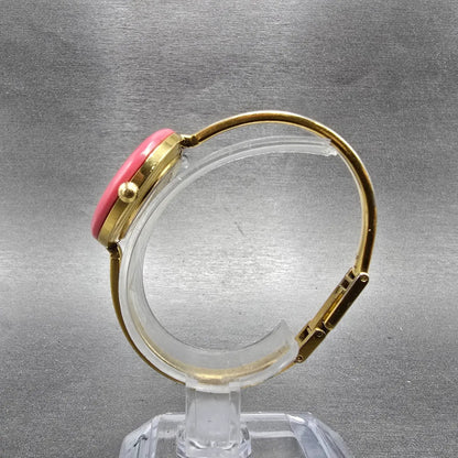 Gucci 11/12.2 Watch Women 26mm White Dial Gold Tone Round New Battery Pink Bezel6