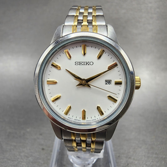 Seiko Watch Women 29mm White Dial Two Tone Date Round 6n2200a0 New Battery0