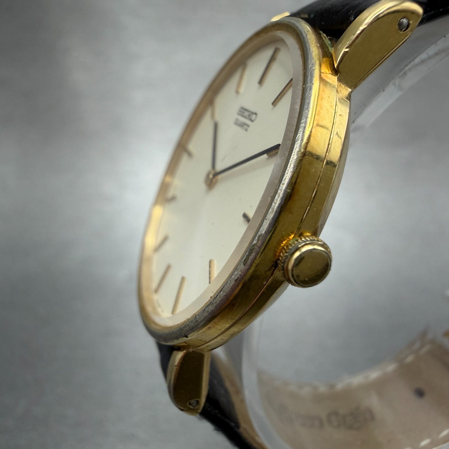 Seiko Watch Men 32mm White Dial Gold Tone Round 7800-8019 New Battery Vintage GH2