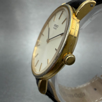 Seiko Watch Men 32mm White Dial Gold Tone Round 7800-8019 New Battery Vintage GH2
