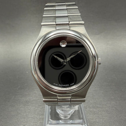 Movado Dominion Watch Men 36mm Black Dial Steel 84 G2 883 Round New Battery0