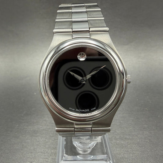 Movado Dominion Watch Men 36mm Black Dial Steel 84 G2 883 Round New Battery0