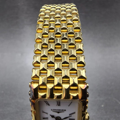 Longines QWR Tank Watch Women 15mm White Dial Gold Rectangle New Battery VTG4