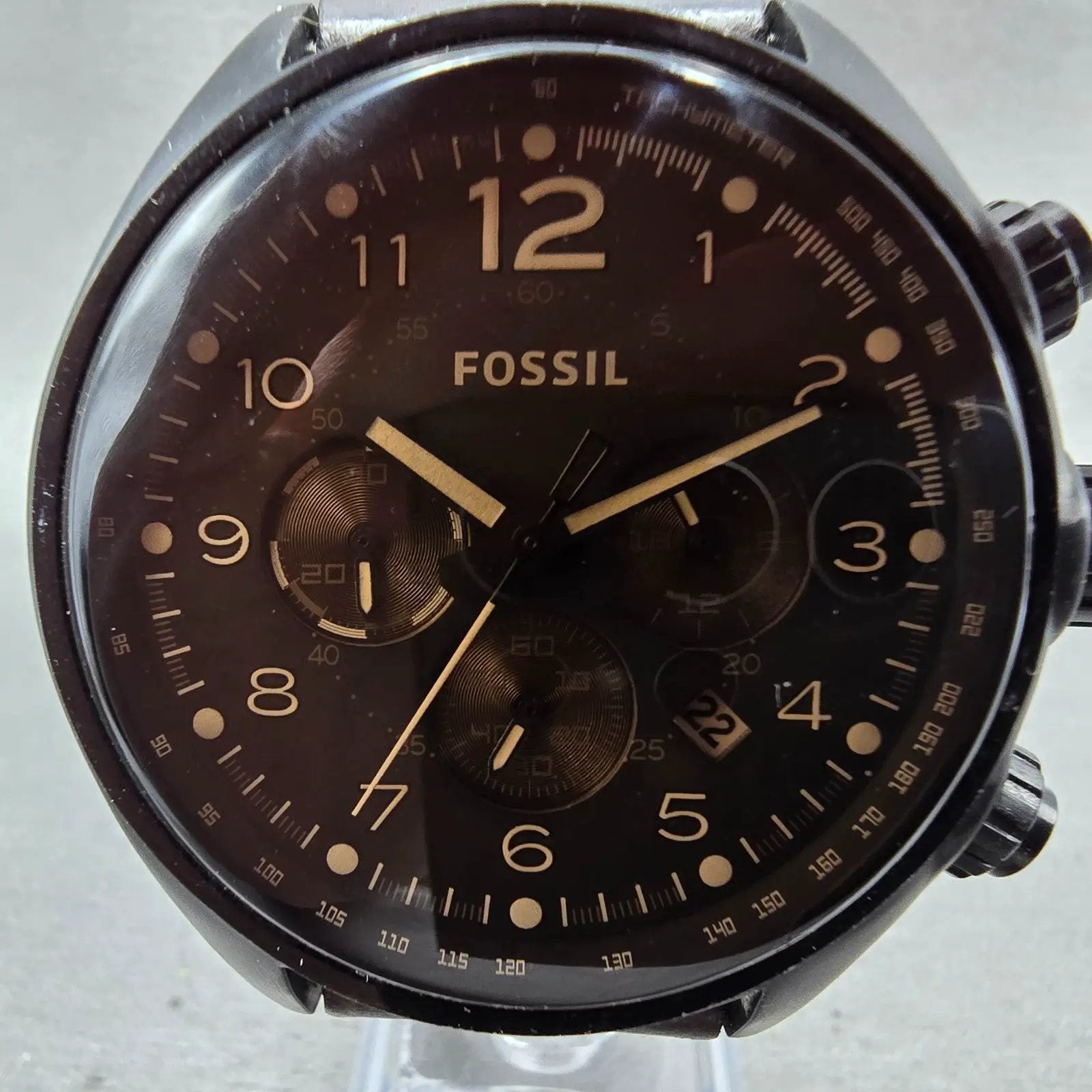 Fossil Chronograph Watch Men 46mm Brown Dial Black Tone Date CH-2782 New Battery1