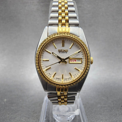 Seiko Watch Women 25mm White Dial Two Tone daydate Round 7n830041 New Batt B1230