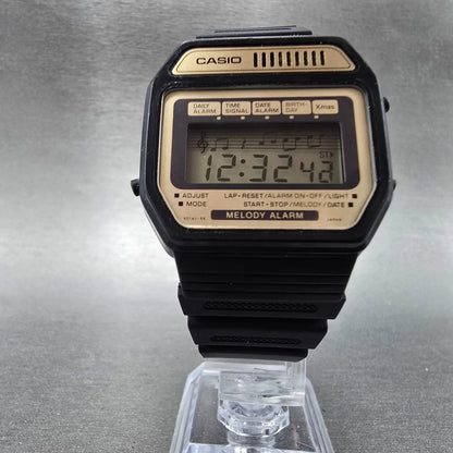 Casio Melody Alarm Watch Men 35mm Gold Dial Black Tone Octagon 82H108 New Batt5