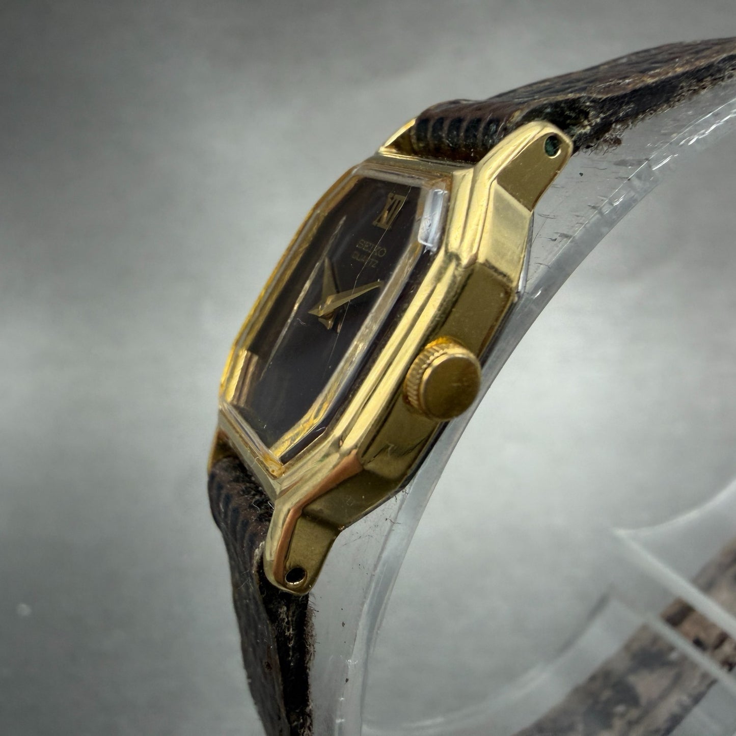 Seiko Watch Women 16mm Brown Dial Gold Tone Octagon 2c20-5760 New Battery VTG2