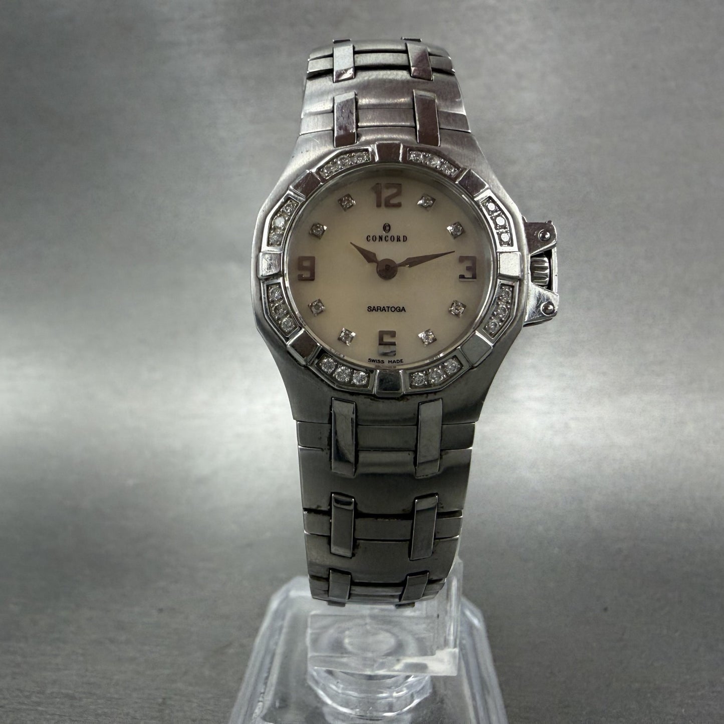 Concord Saratoga Watch Women 25mm MOP Dial Steel Diamond Bezel 14.25.1833 NewBat5