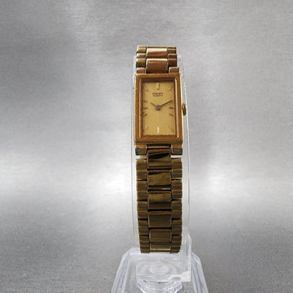 Seiko Tank Watch Women 13mm Champagne Dial Gold Tone 2e206320 New Battery5
