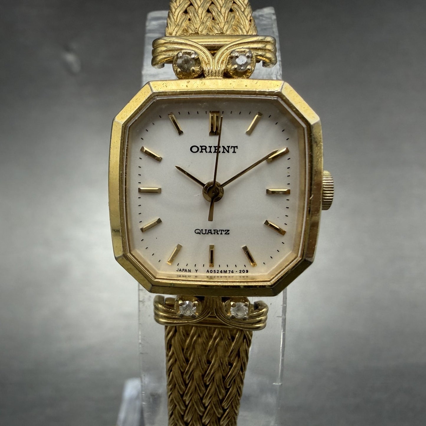 Orient Watch Women 18mm White Dial Gold Tone Octagon A054T9-40 New Battery VTG0