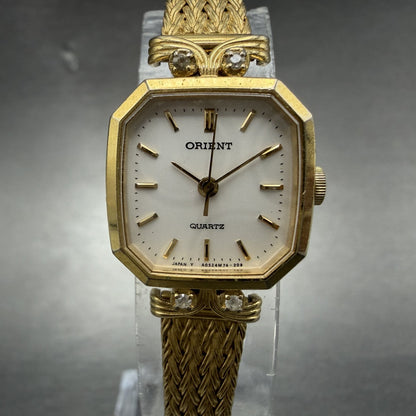 Orient Watch Women 18mm White Dial Gold Tone Octagon A054T9-40 New Battery VTG0