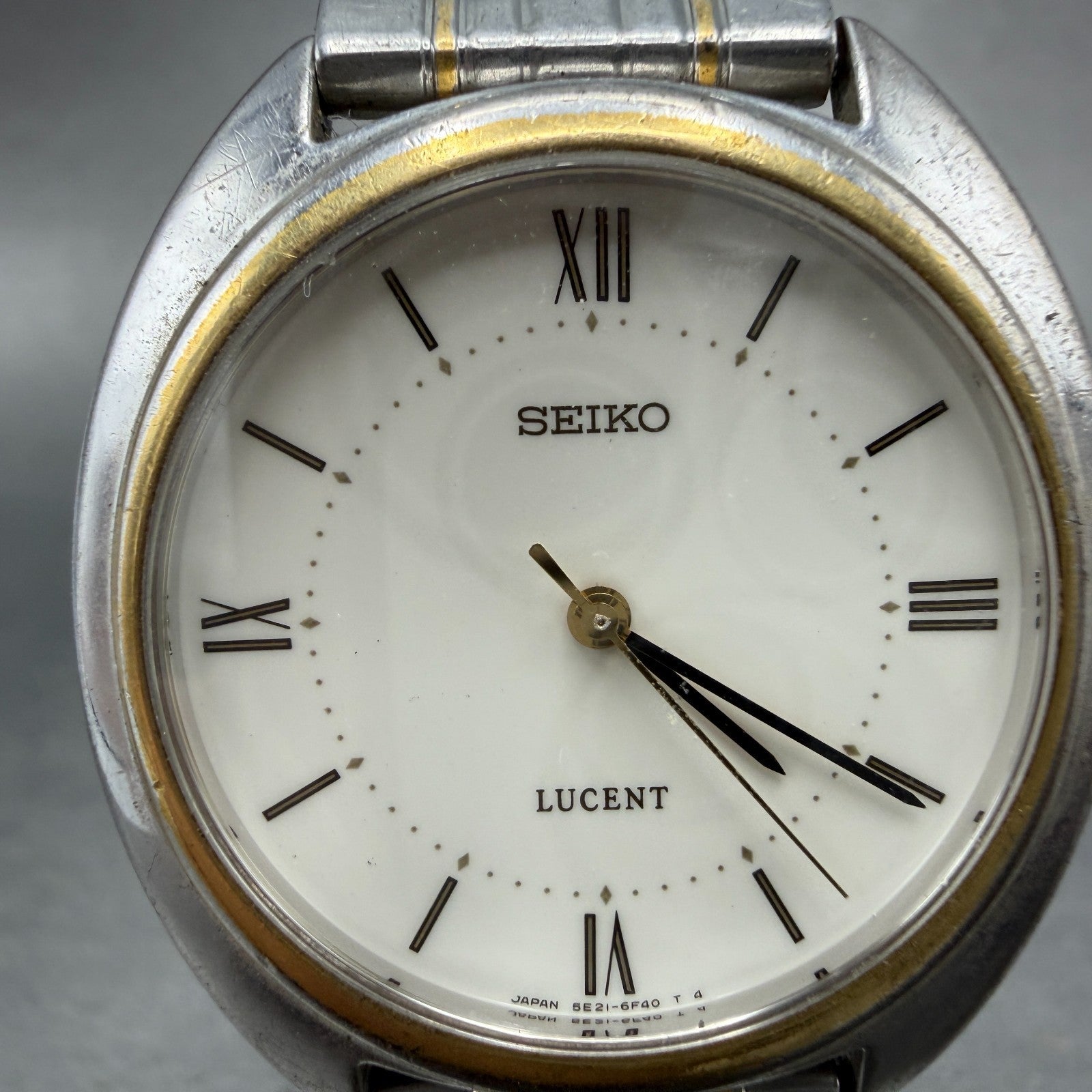 Seiko Lucent Watch Men 33mm White Dial Silver Tone Round 5E21-6E50 PARTS Vintage2