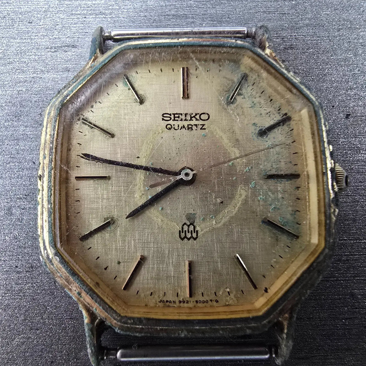 Seiko Watch Men 31mm Champagne Dial Gold Tone Octagon 9921-5000 VTG PARTS2