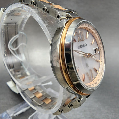 Seiko Lukia Watch Women 28mm Silver Dial Two Tone Date Solar Round Runs SSVV0203