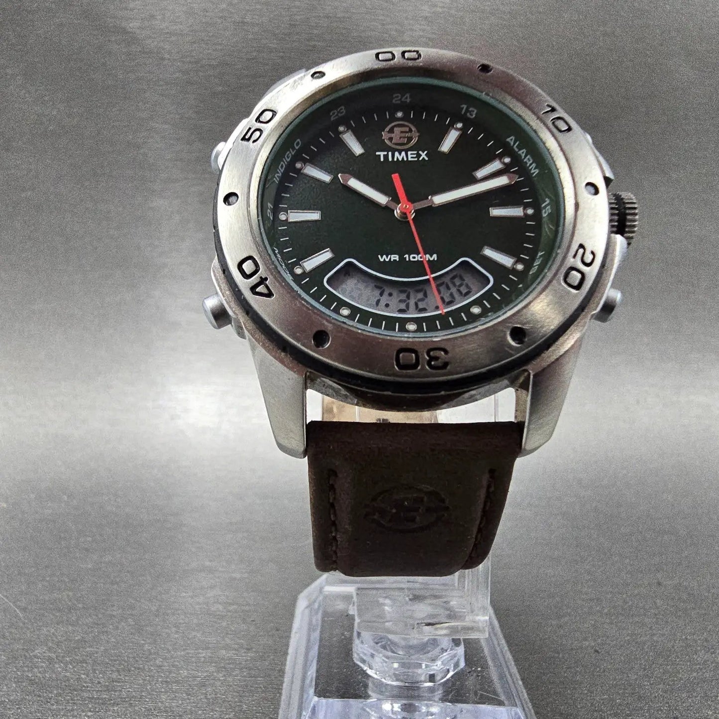 Timex Watch Men 40mm Green Dial Silver Tone Analog Digital T45201 New Battery5