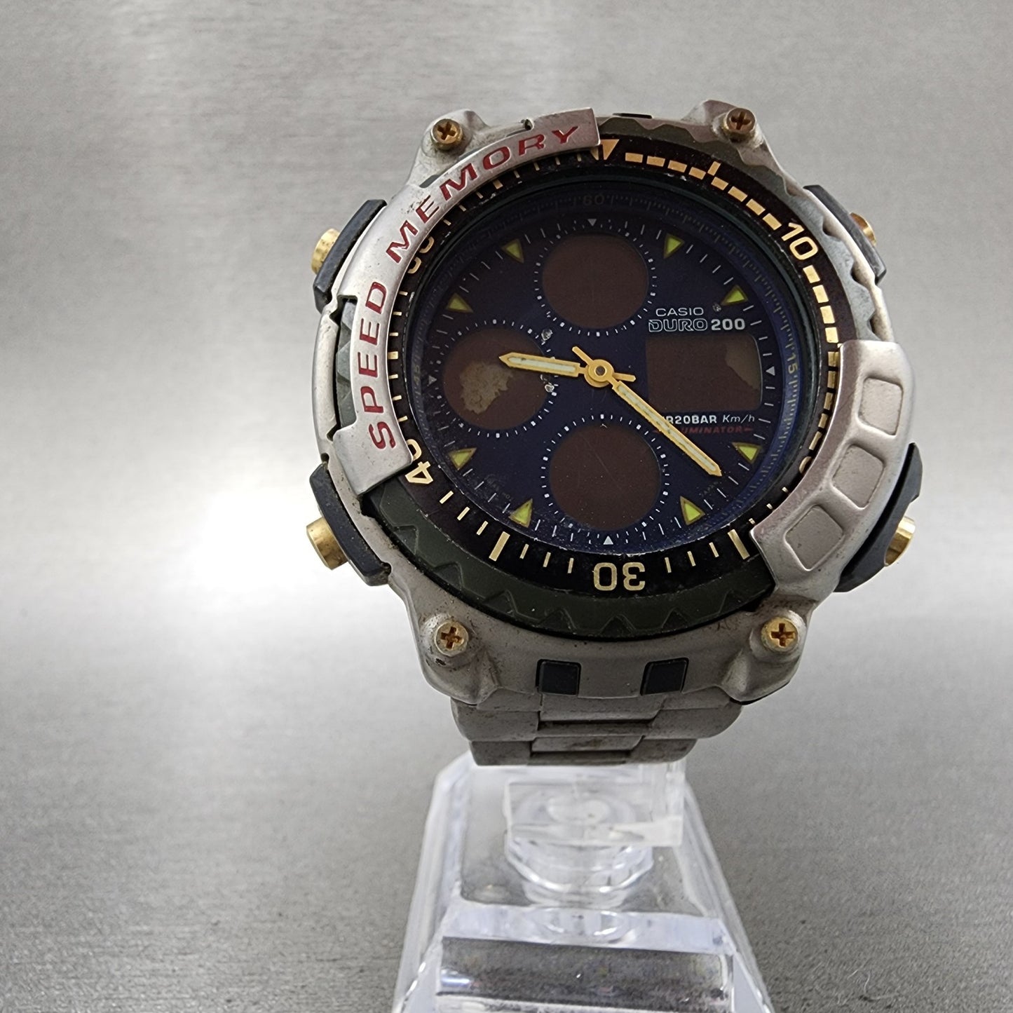 Casio Duro 200 DRO211 Watch Men 44mm Blue Dial Silver Analog Digital PARTS6