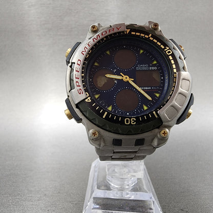 Casio Duro 200 DRO211 Watch Men 44mm Blue Dial Silver Analog Digital PARTS6