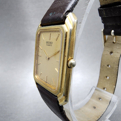 Seiko Tank Watch Women 18mm Champagne Dial Gold Tone 73205500 New Battery2