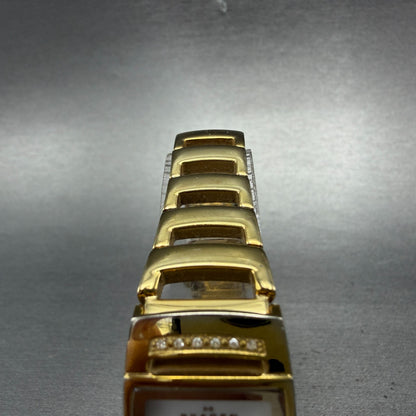 Skagen Tank Watch Women 21mm MOP Dial Gold Tone Diamond Bezel New Battery4