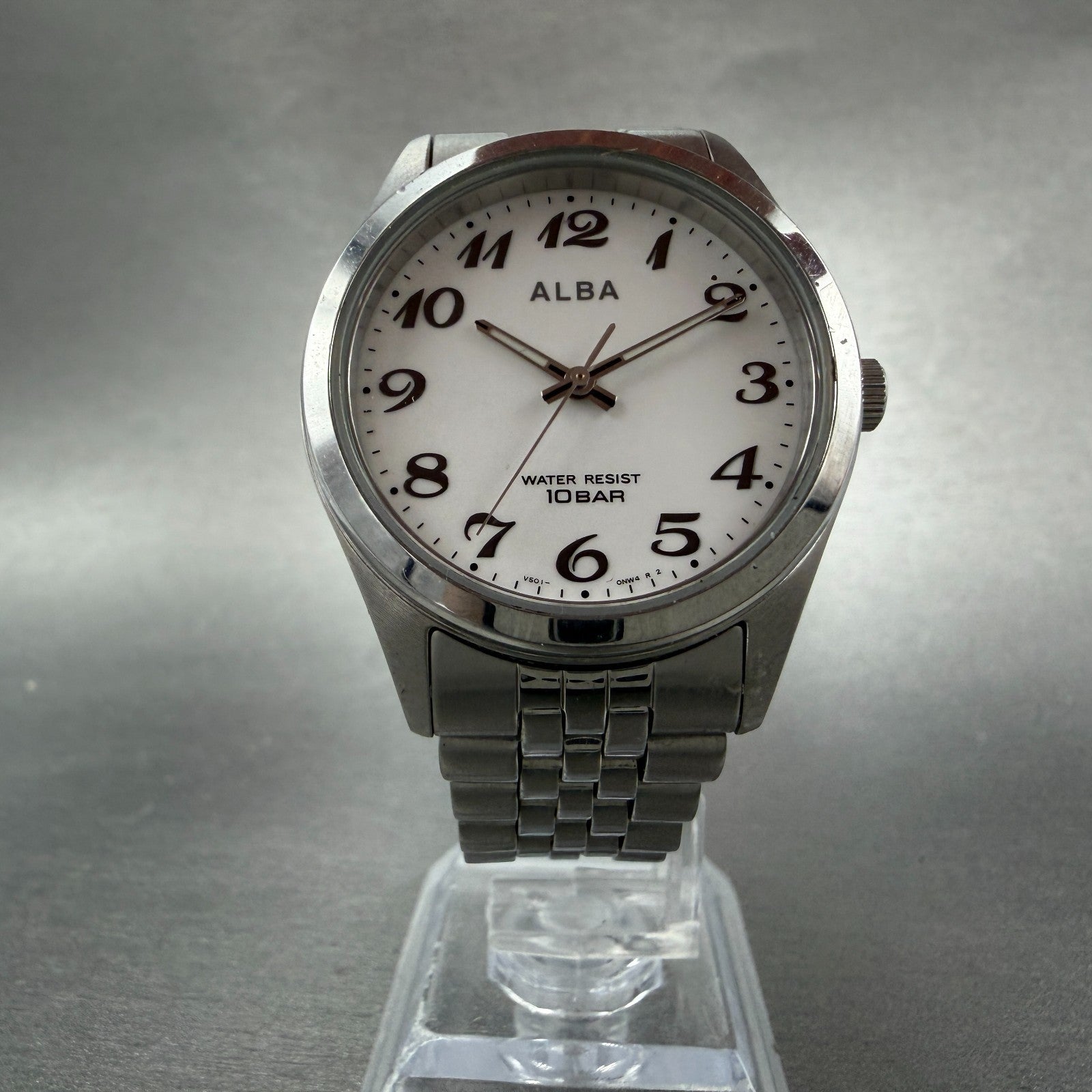 Seiko Alba Watch Men 34mm White Dial Silver Tone Round V501-0EL0 New Battery5