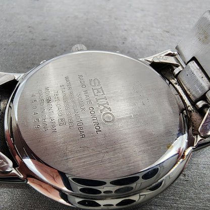 Seiko Solar Watch Men 38mm White Dial Silver Tone Date 7b52-0af0 Runs