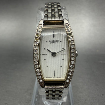 Citizen Watch Women 16mm Silver Dial Silver Tone Rectangle Crystal Bezel New Bat0