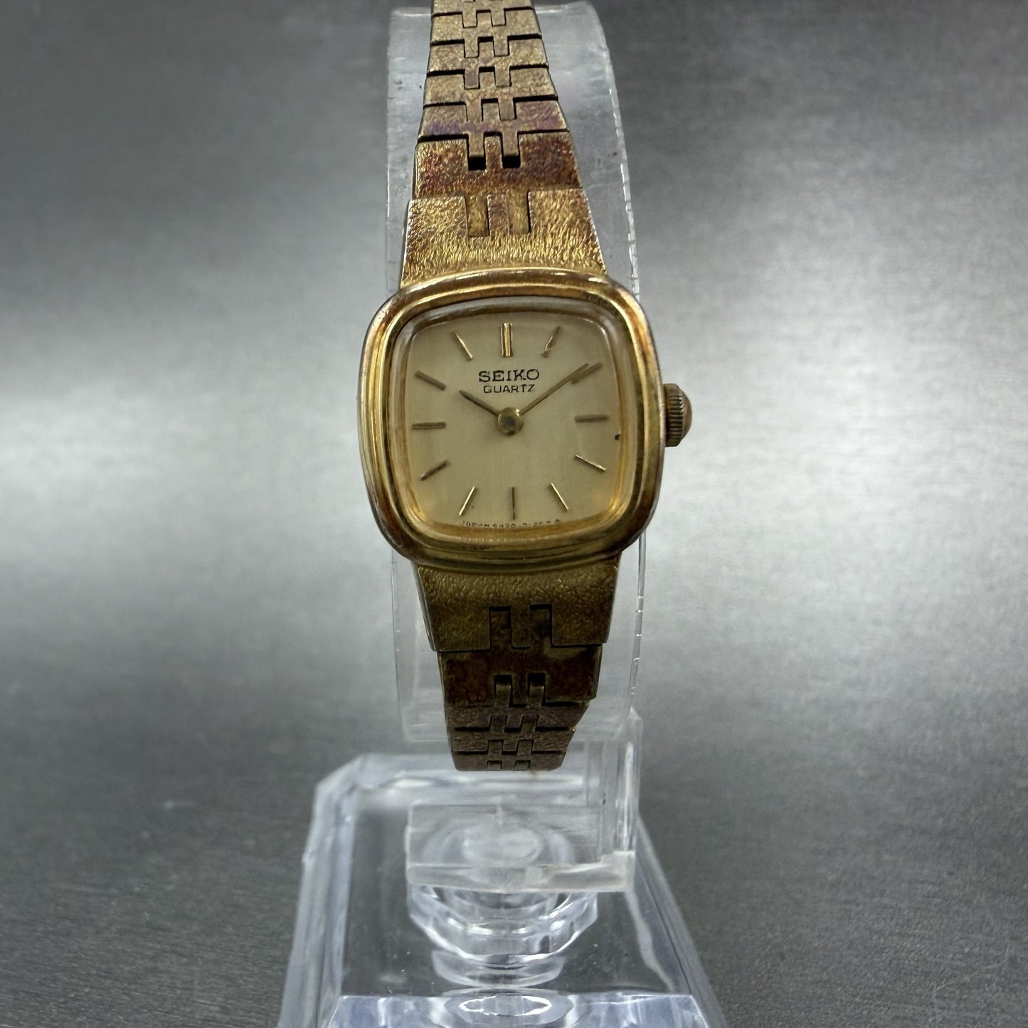 Seiko Watch Women 16mm Champagne Dial Gold Tone Rectangle 5420-5079 New Battery5