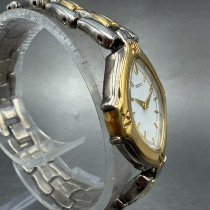 Seiko Watch Women 22mm White Dial Two Tone Oval 1n00-6e99 New Battery Vintage 6Y3