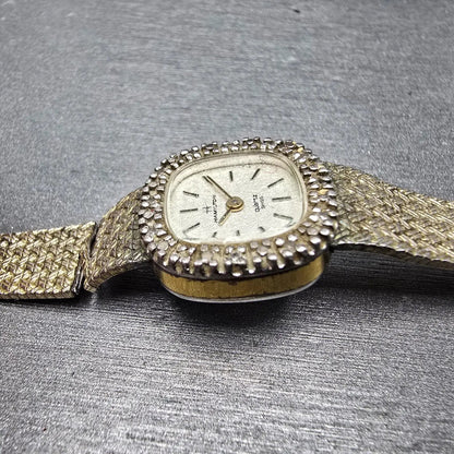 Hamilton Watch Women 18mm White Dial Gold Tone Rectangle Diamonds 8862 PARTS6