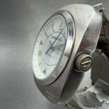 Diesel Watch Men 43mm White Dial Silver Tone Daydate Round DZ-1184 New battery2