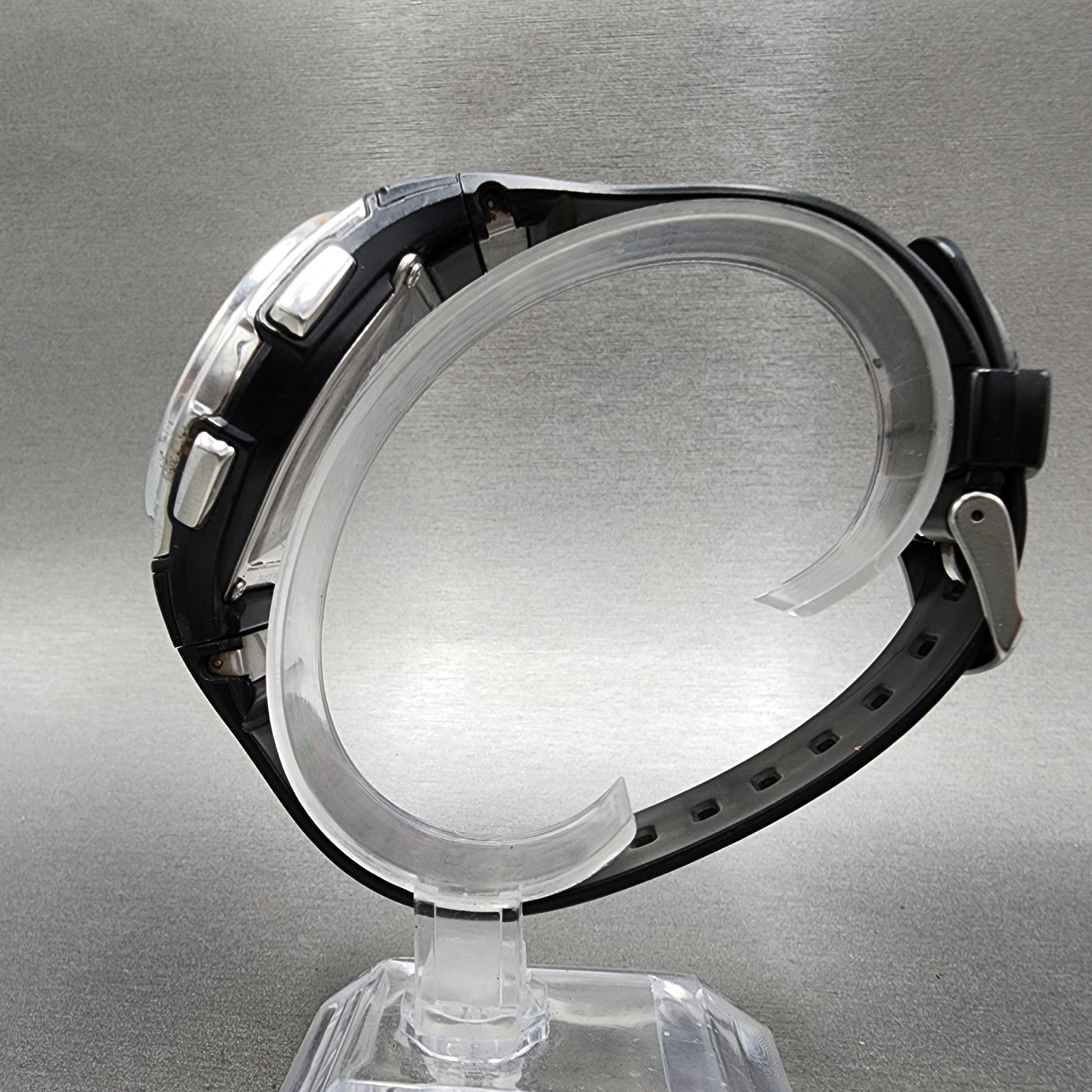 Casio Wave Ceptor Watch Men 42mm Black Dial Silver Tone Analog Digital Solar B126