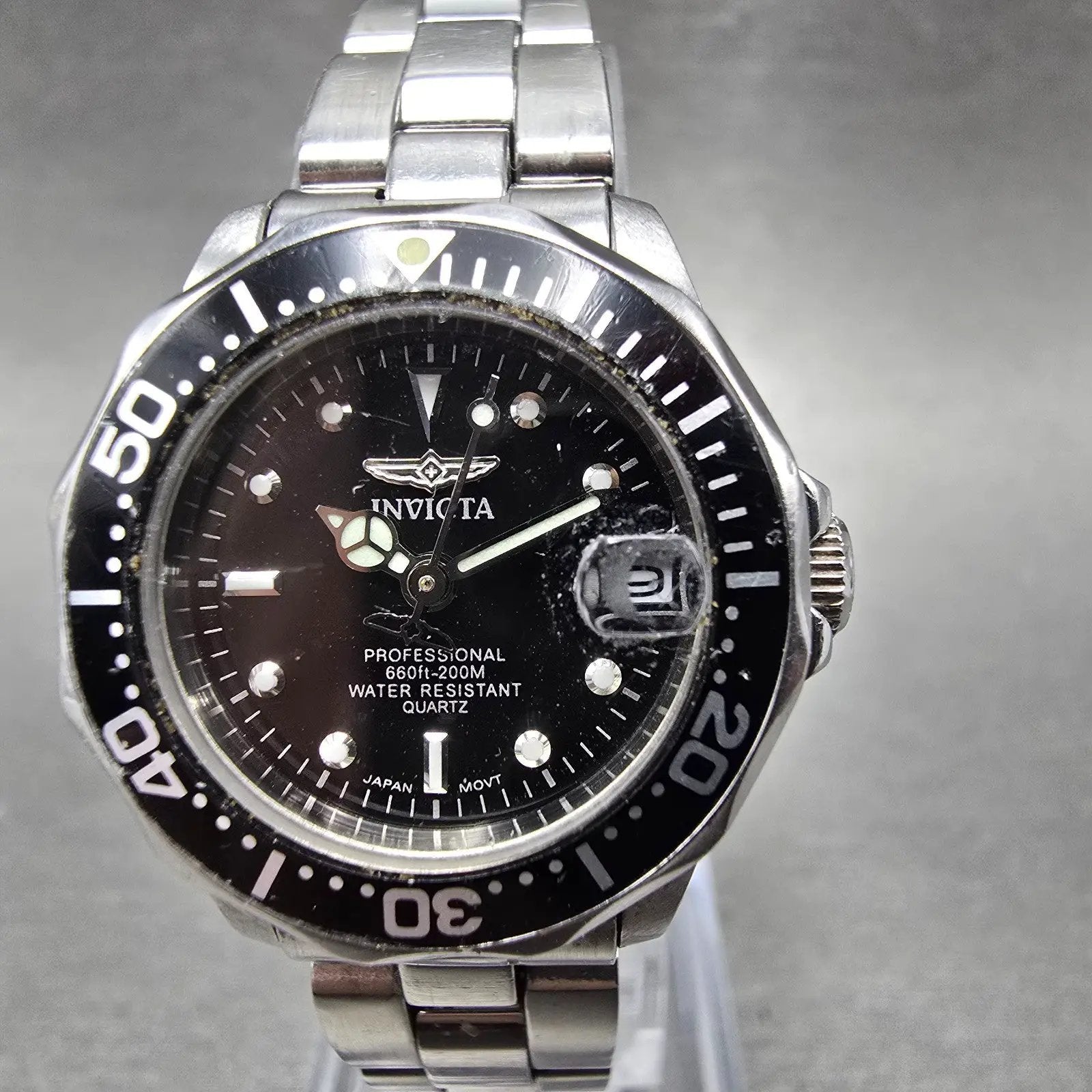 Invicta Dive Watch Women 24mm Black Dial Steel Date 8939A Round New Battery UNKJ0