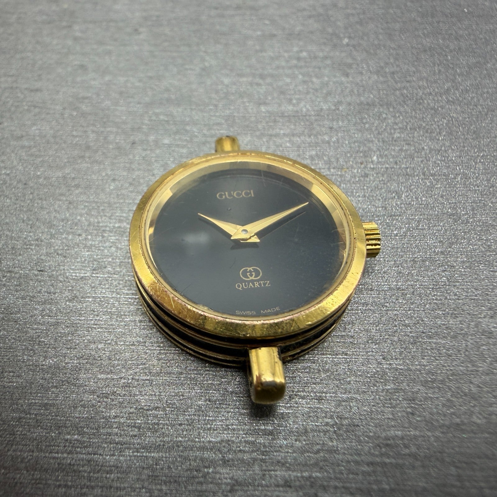 Gucci 2000L Watch Women 21mm Black Dial Gold Plated Round Vintage PARTS3