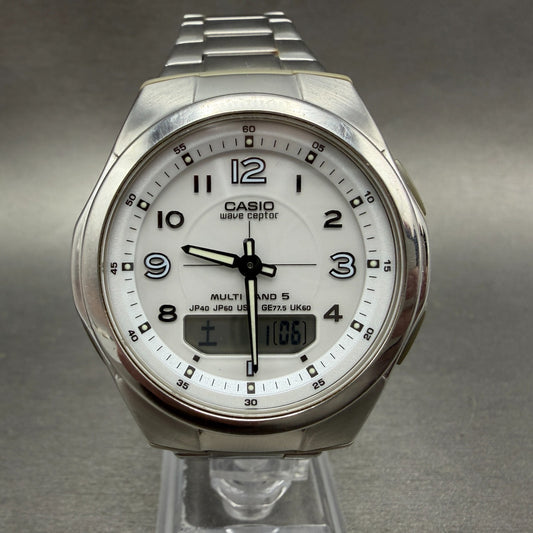 Casio Waveceptor Watch Men 41mm White Dial Analog Digital Steel WVA-M480 Works0