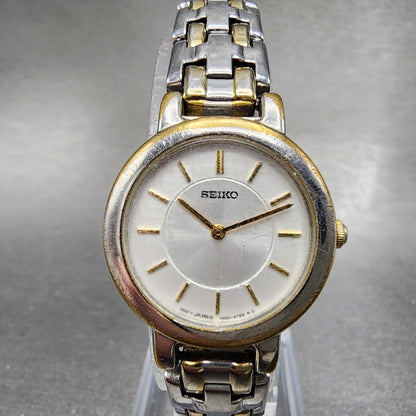 Seiko Watch Women 24mm White Dial Two Tone Round 1N00-1E19 New Battery A123