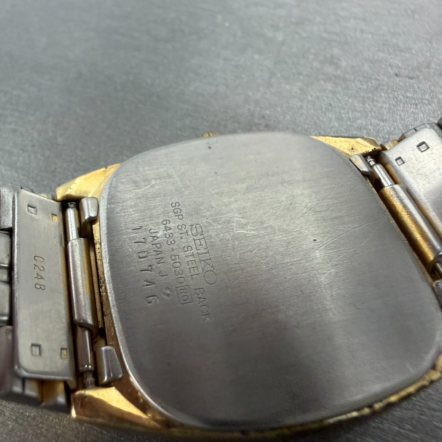 Seiko Tank Watch Men 32mm Champagne Dial Gold Tone Daydate 6433-5030 New Battery9