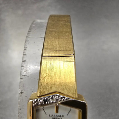 Seiko Lassale Watch Women 13mm White Dial Gold Hexagon Diamond 1E50-5039 PARTS5