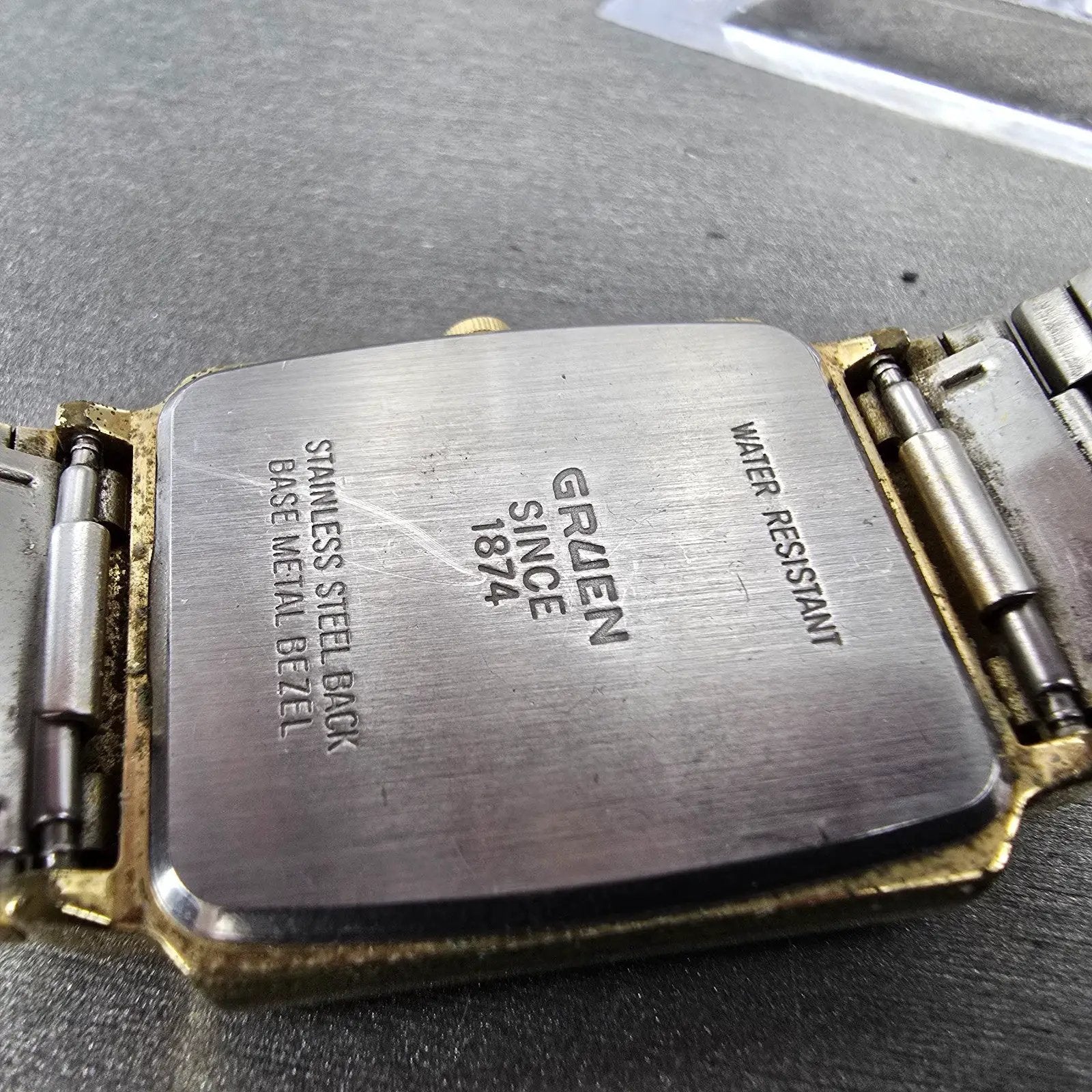 Gruen Tank Watch Men 27mm Black & Gold Dial Gold Tone Rectangle New Battery9