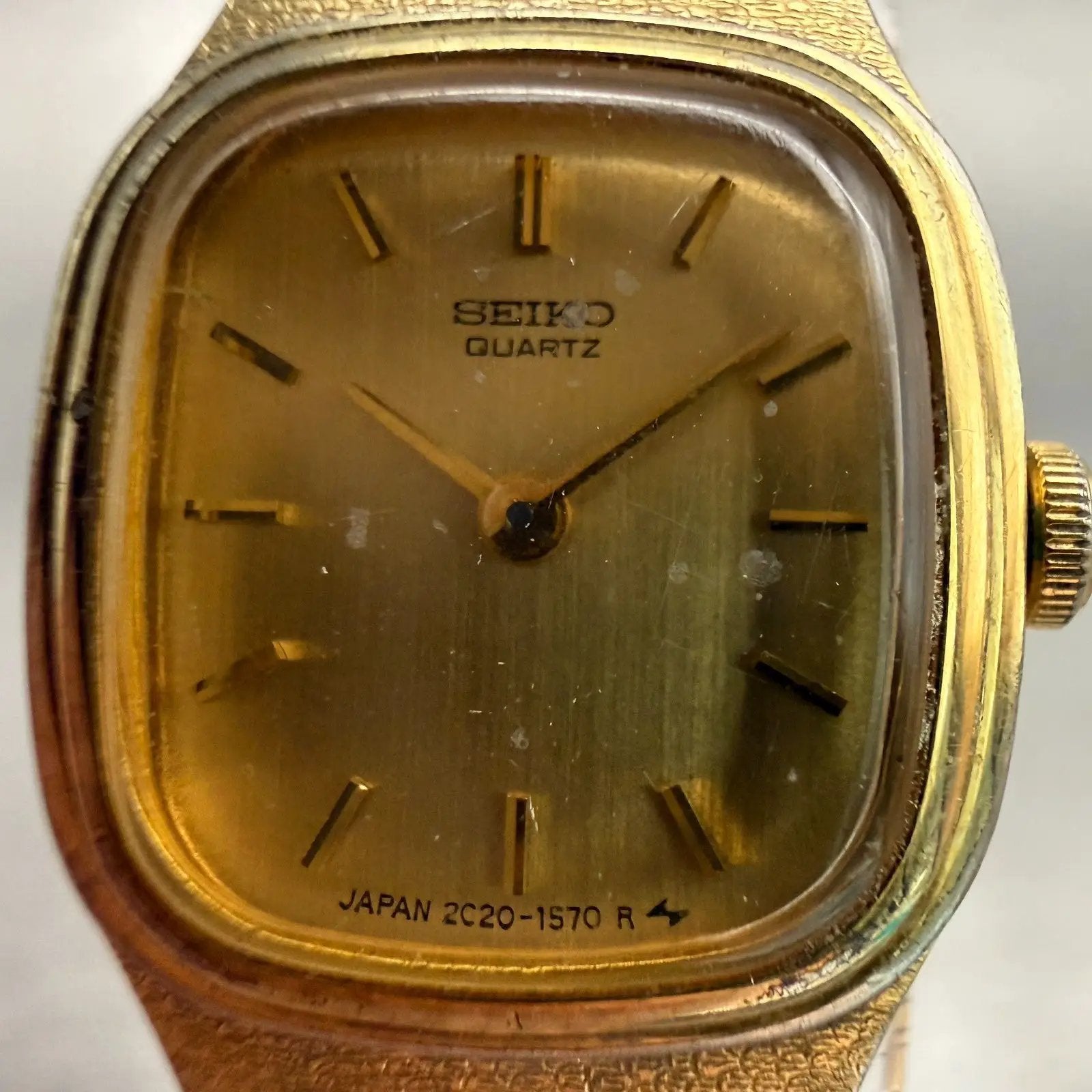Seiko Watch Women 16mm Gold Dial Gold Tone Rectangle 2C20-5770 New Battery VTG1