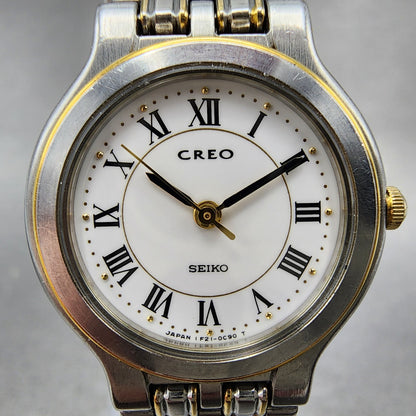 Seiko Creo Watch Women 24mm White Dial Two Tone Round 1F210B70 New Battery1