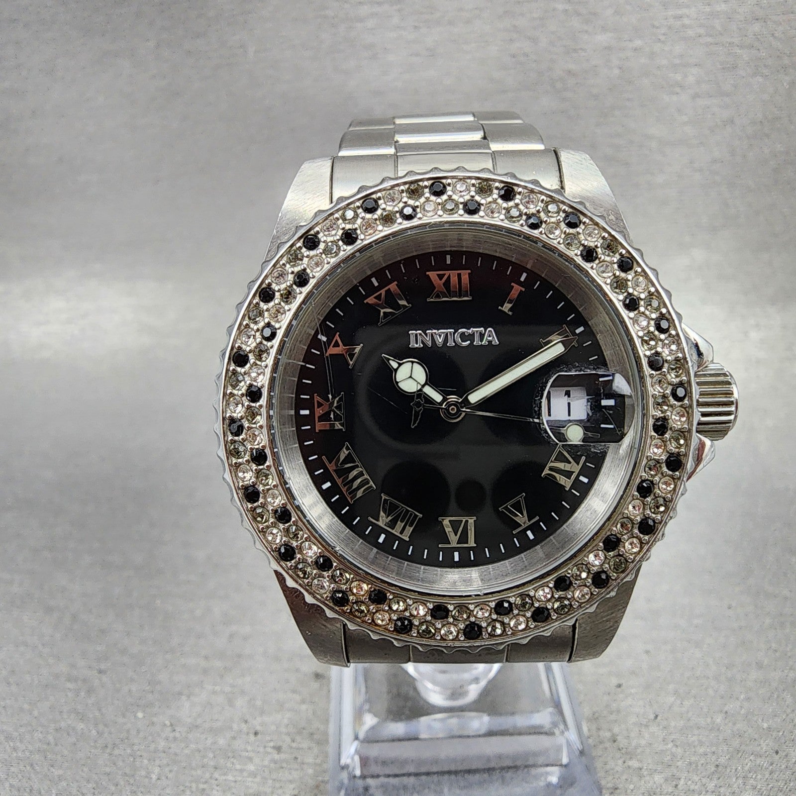 Invicta Angel Watch Women 41mm Black Dial Steel Date Round 21610 New Battery0