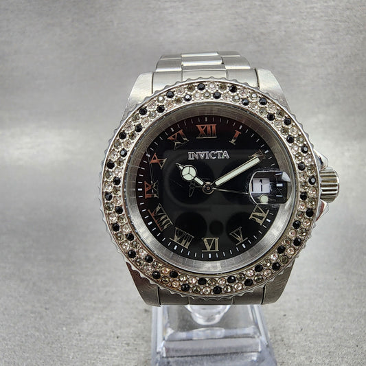 Invicta Angel Watch Women 41mm Black Dial Steel Date Round 21610 New Battery0