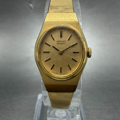 Seiko Watch Women 18mm Gold Dial Gold Tone Oval 1400-8209 New Battery Vintage0