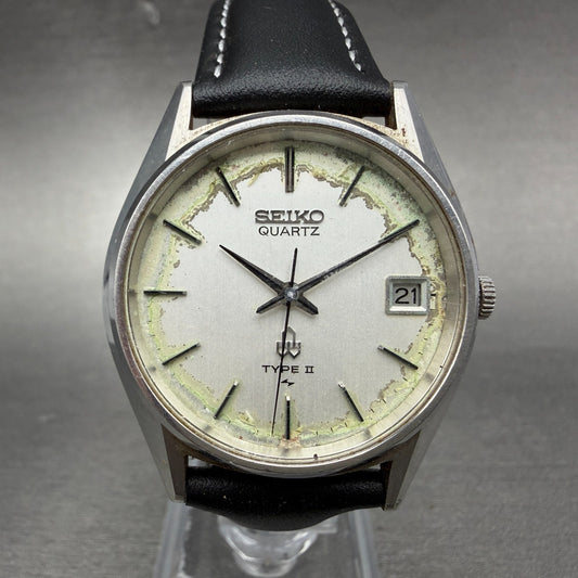 Seiko Type II Watch Men 34mm Silver Dial Silver Tone Date 7122-7020 New Battery30