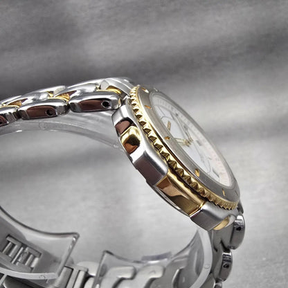 Seiko SQ Watch Men 36mm White Dial Two Tone Date Round 7N42-6090 New Battery VTG3