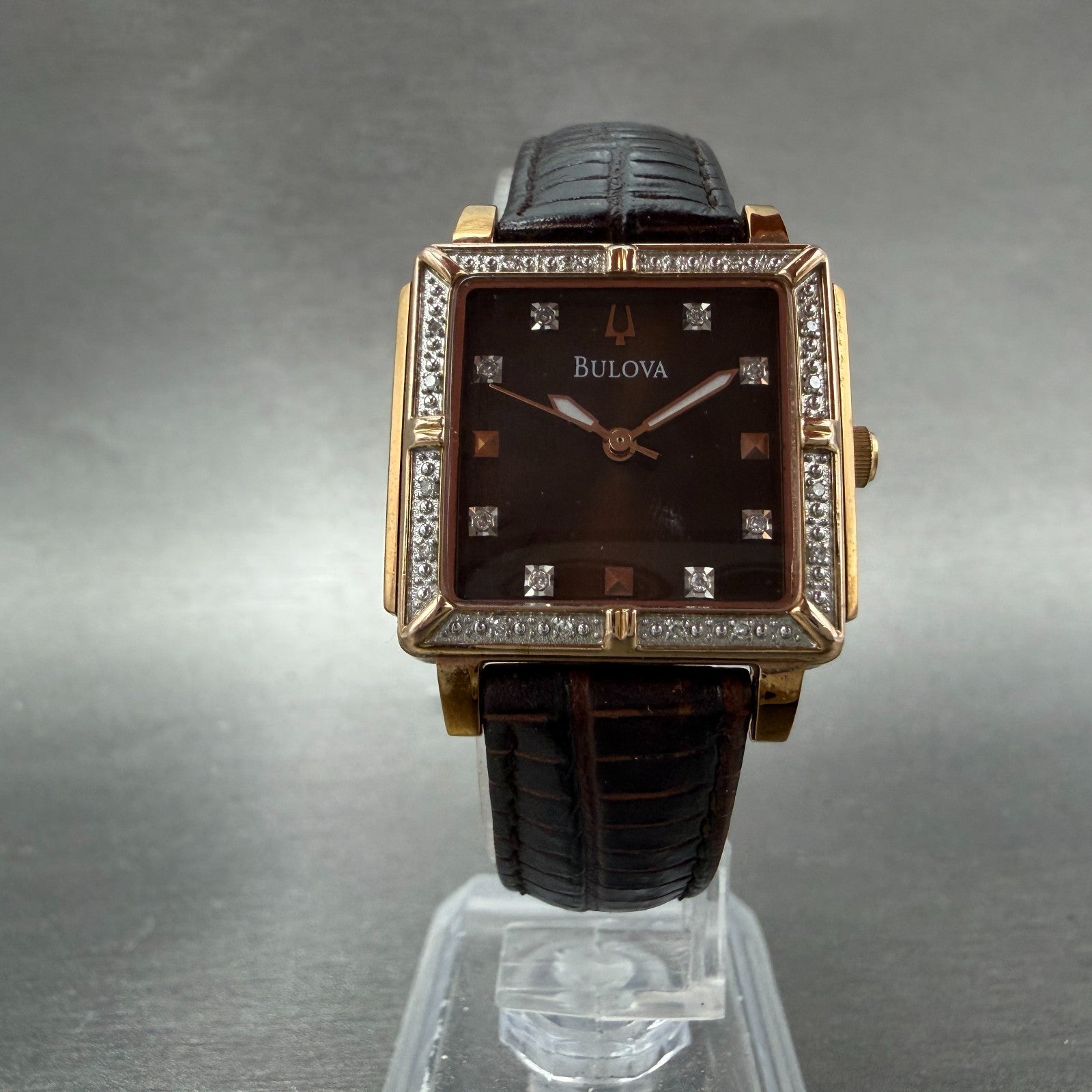 Bulova Watch Women 26mm Brown Dial Rose Gold Tone Rectangle 98R134 New Battery5