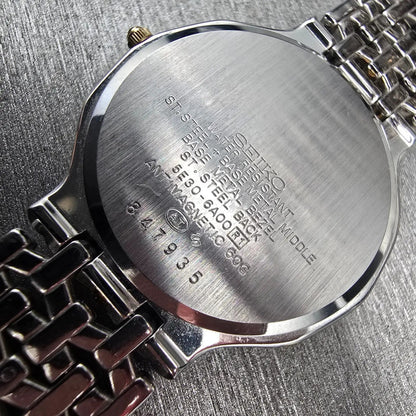 Seiko Dolce Watch Men 32mm Silver Dial Two Tone Round 5E30-6A00 New Battery10