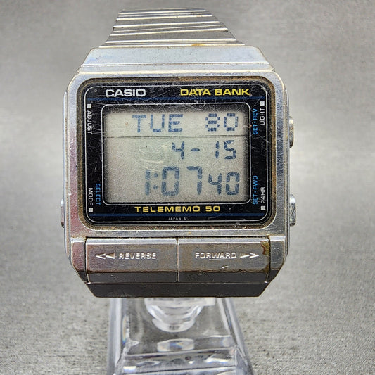 VTG Casio Data Bank DB500 Watch Men 32mm Digital Silver Tone PARTS READ!!!!0